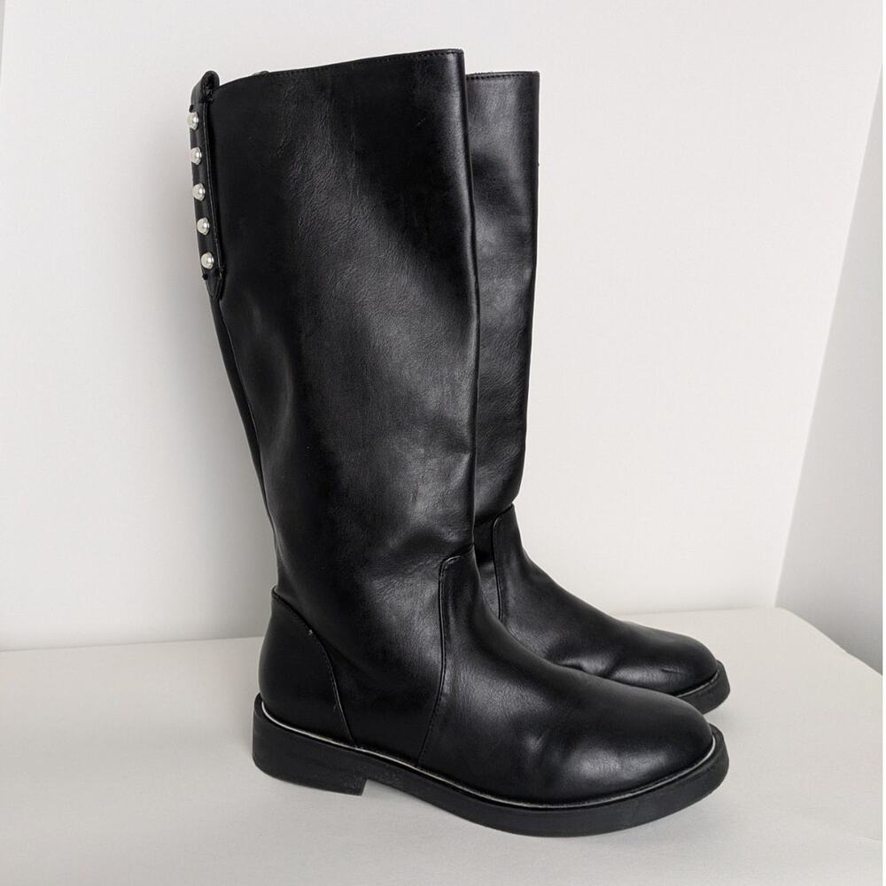 Zara Kids girls knee high black faux leather riding boots size 35 2.5
